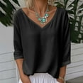 thumbnail image 2 of Kaemgyyd 3/4 Length Sleeve Linen Tops for Women Solid Color V Neck Beach Vaction Boho Shirt Summer Fall Fashion Clothing, 2 of 7