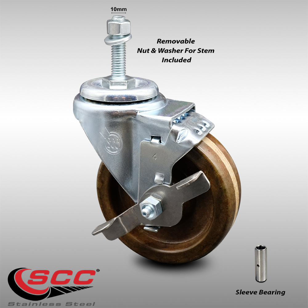 Stainless Steel High Temp Phenolic Swivel Threaded Stem Caster w/4" x 1