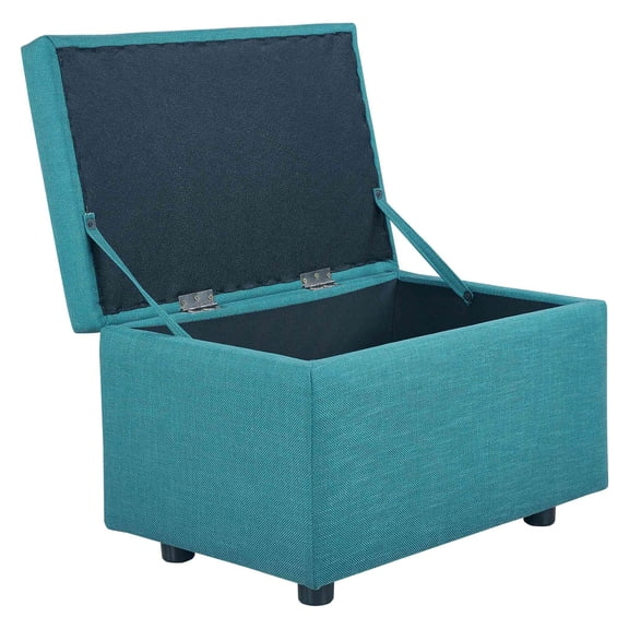 MIKIBAMA 24.8 Inch Blue Square Corduroy Storage Ottoman Solid Wood Frame for Small Spaces