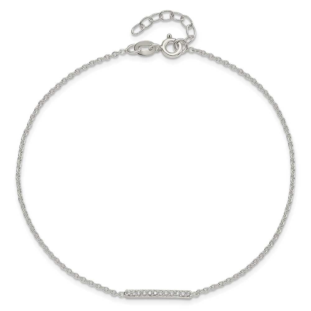 Sterling Silver CZ Bar 9 inch Plus 1 inch Extender  - Total 10 inch Anklet QG4191