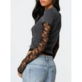 thumbnail image 3 of Women'S T-Shirt Slim Fit Lace Panel Sleeves Crop Top with Thumb Hole Round Neck Y2K Style for A Trendy Look Dark Gray L, 3 of 5