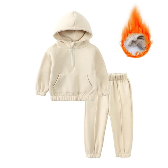 Boys Outfits Solid Print Half Zip Pocket Hooded Long Sleeve Hoodie And Jogger Pants 2 Piece Daily Baby Boys' Clothing Sets Size 2-3 Years