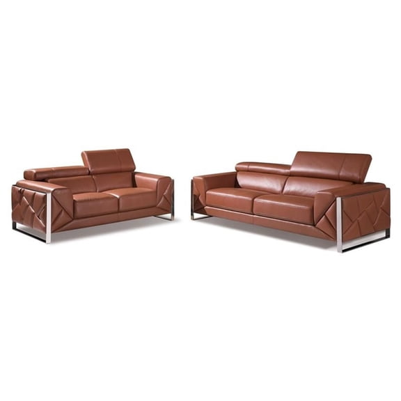 Titan Furnishings Modern Genuine Italian Leather Sofa and Loveseat - Camel Brown
