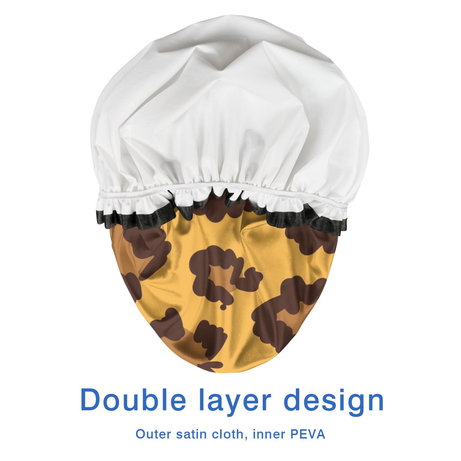Shower Caps,Yellow and Black Of Leopard Print Waterproof Shower Cap for Women 4 Pieces,Double Reusable Hair Cover for Shower PEVA Elastic Stretch Hem