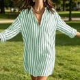 thumbnail image 5 of Costeam Womens Striped Long Sleeve Collared Top Split Midi Skirt Matching Set Side Pocket High Waist A Line Lightweight Woven Casual Two Piece Outfit, 5 of 9