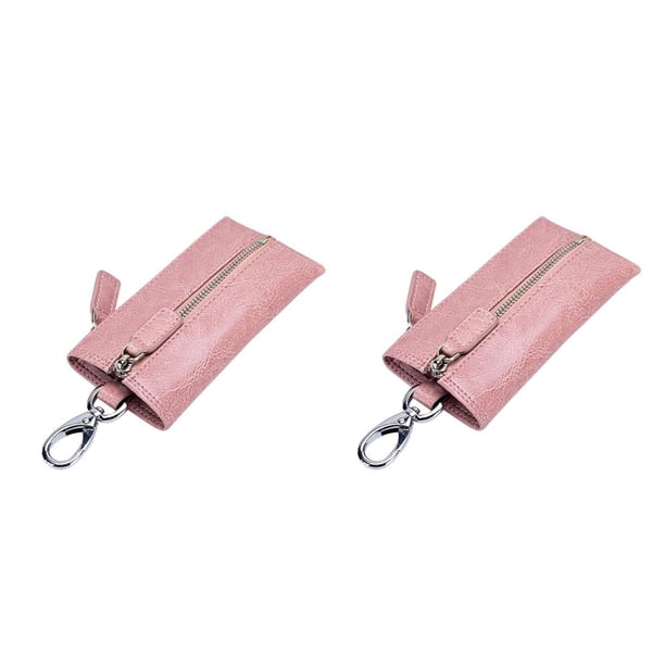 Sonducket Cartera de cuero para llaves, monedero, viaje, playa, escuela, llavero, bolsa organizadora de recibos con cremallera para mujeres Rosado 2piezas