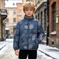 thumbnail image 4 of Spazoro Boys Padded Quilted Jacket with Pockets, Stand Collar Leaf Print Regular Fit Full Zip Elastic Cuffs Winter Outerwear Coat for Kids Navy Size 12-13, 4 of 9