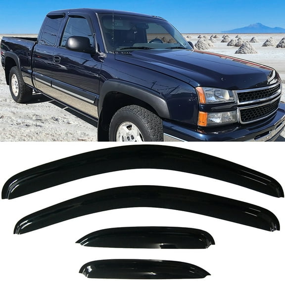 Ikon Motorsports Window Visors Compatible with 2007-2014 Chevy Silverado GMC Sierra Extended Cab Acrylic Side Window Vent Deflector Rain Guard Outside Mount 4Pcs Set