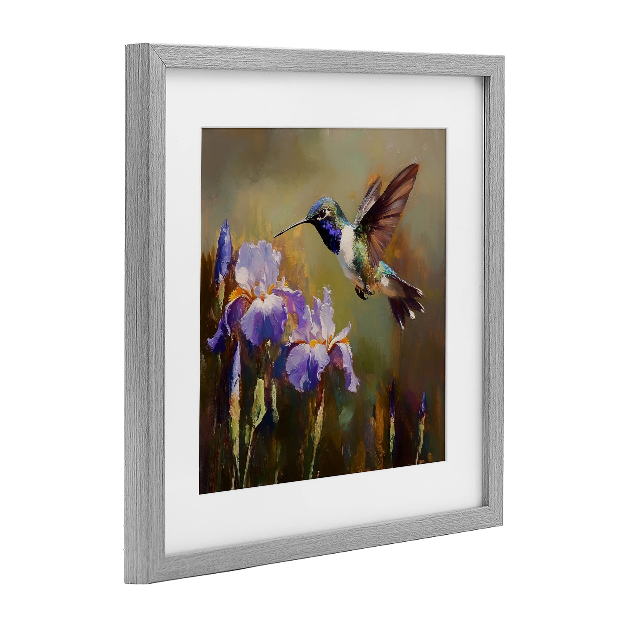 Stupell Industries Hummingbird & Purple Irises Gray Framed Print Under Glass, design by Tina LeCour