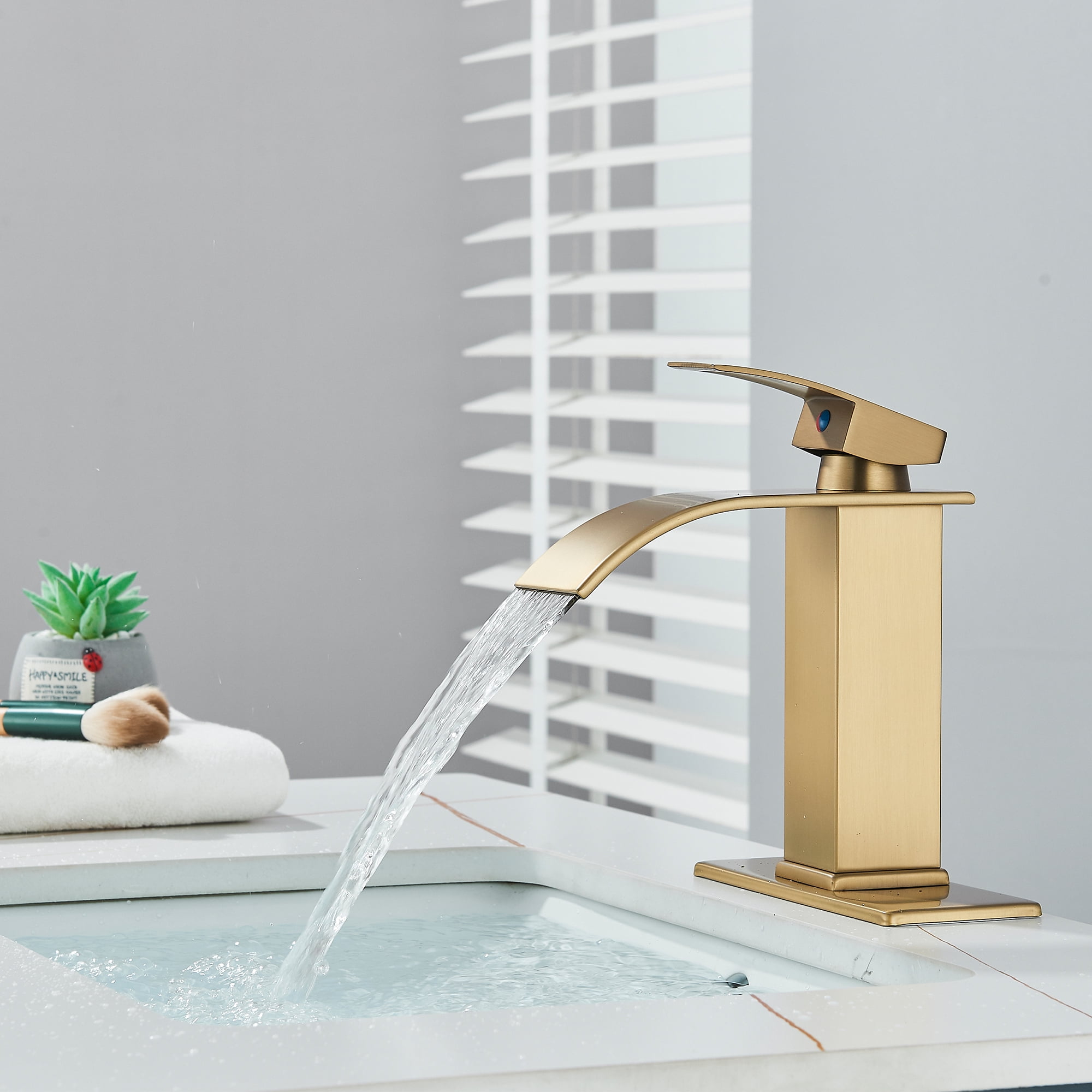 Zovajonia Gold Basin Mixer Tap Single Lever Handle Faucet Waterfall Bathroom Sink Counter Taps