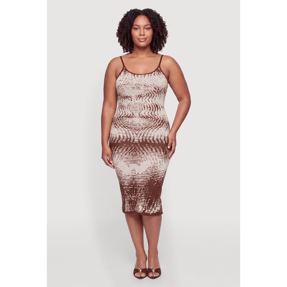 Women's Plus Size Abstract Printed Knit Cami Sweater Dress