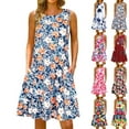 thumbnail image 4 of Ruyang Summer Dresses for Women Beach Floral Tshirt Sundress Casual Pockets Boho Tank Dress Sleeveless Spaghetti Strap Long Dress, 4 of 4