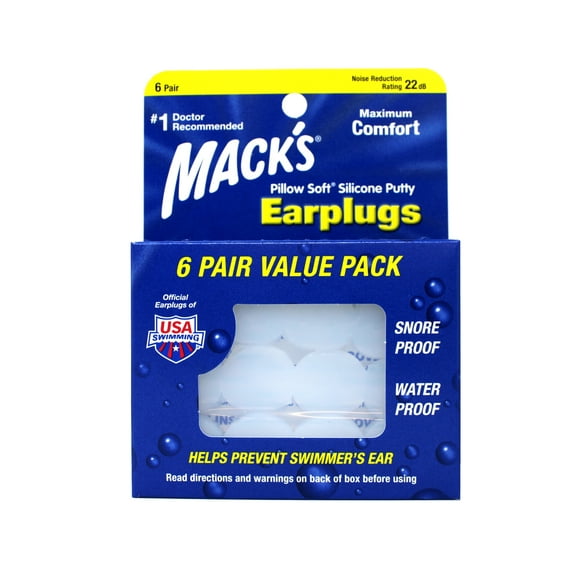 Mack's Pillow Soft Silicone Earplugs - 6 Pair (Pack of 8), Value Pack  The Original Moldable Silicone Putty Ear Plugs for Sleeping, Snoring, Swimming, Travel, Concerts and Studying