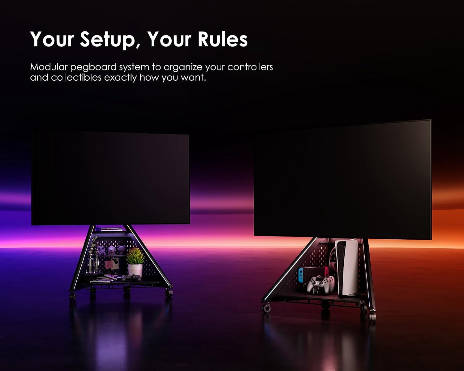 FITUEYES Eiffel Series Floor TV Stand for 32–65 Inch TVs, Black, LED Lighting