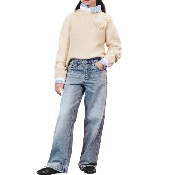 MuXiKeJi Clothes Baggy Jeans for Girls Allover Star Rhinestone High Waist Straight Leg Denim Jeans Loose Fit Stretch Casual Bottoms Girls Jeans Pants