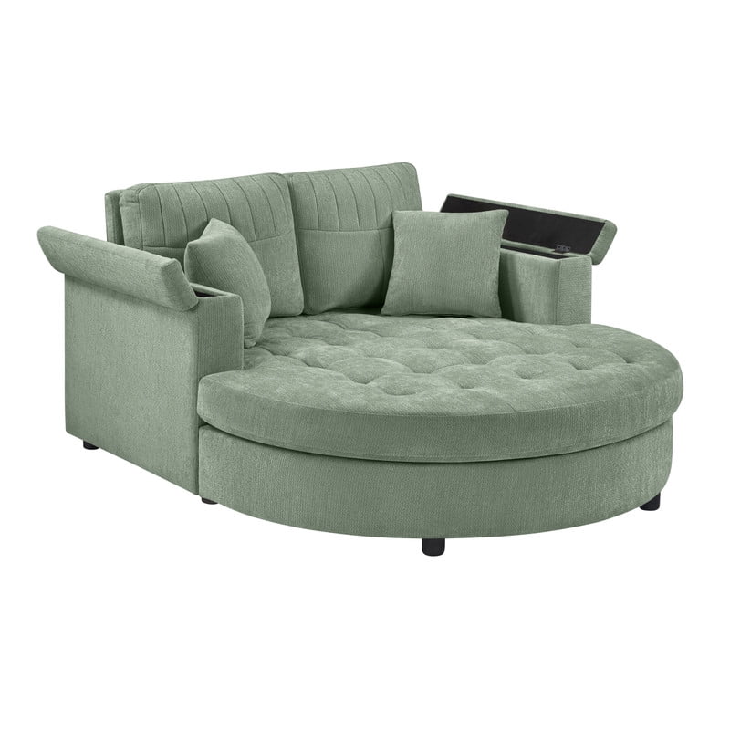 Euroco 66.9" Oversized Chaise Lounge Chair Indoor,Cloud Plush Chenille Floor Sofa Bed with Deep Seat,Storage Arms & Removable Pillows,Modern Upholstered Sofa Couch for Living Room,Green