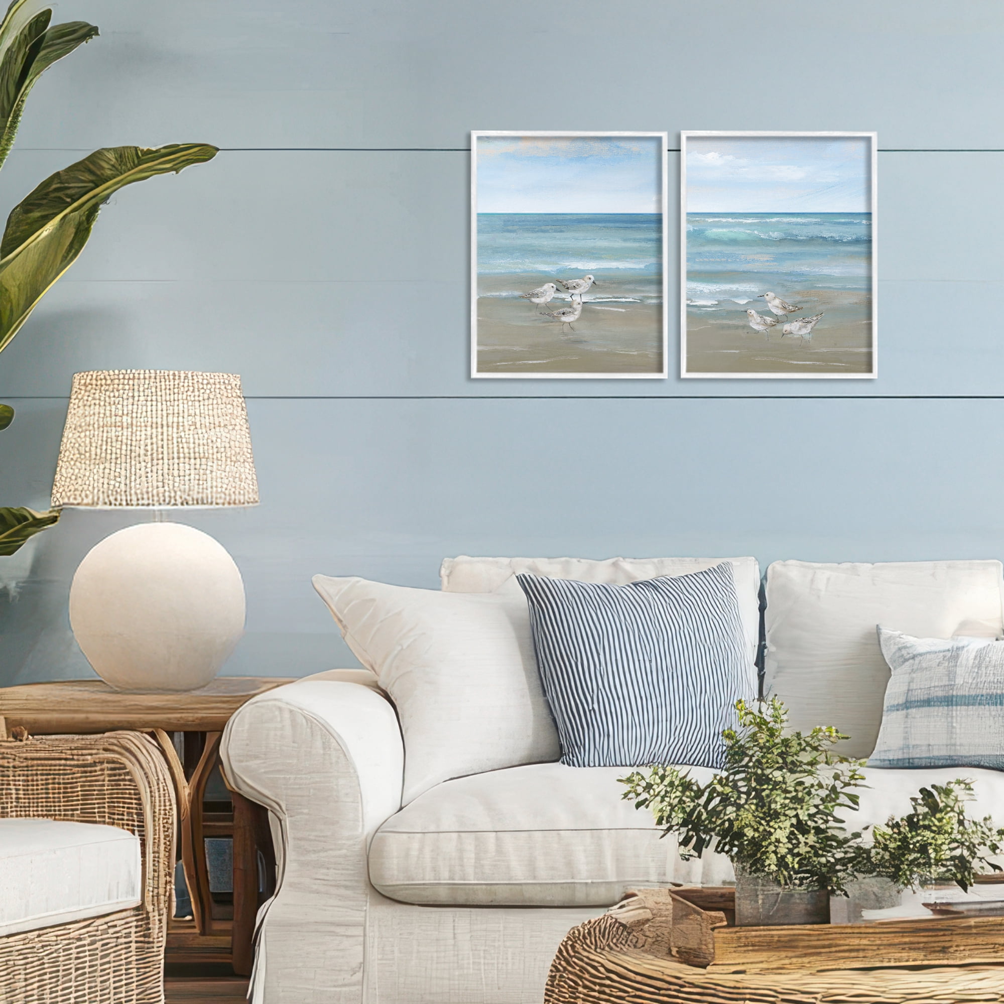 Stupell Industries Seaside Sanderlings at Dawn 2 Piece White Framed Giclee Art Set, design by Nan
