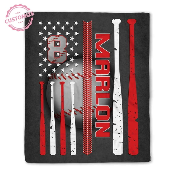 Lazaofficial Baseball Blanket, Custom Blanket With Name, American Flag Throw Blanket, Sports Blanket, Baseball Blankets For Boys, Blankets For Beds