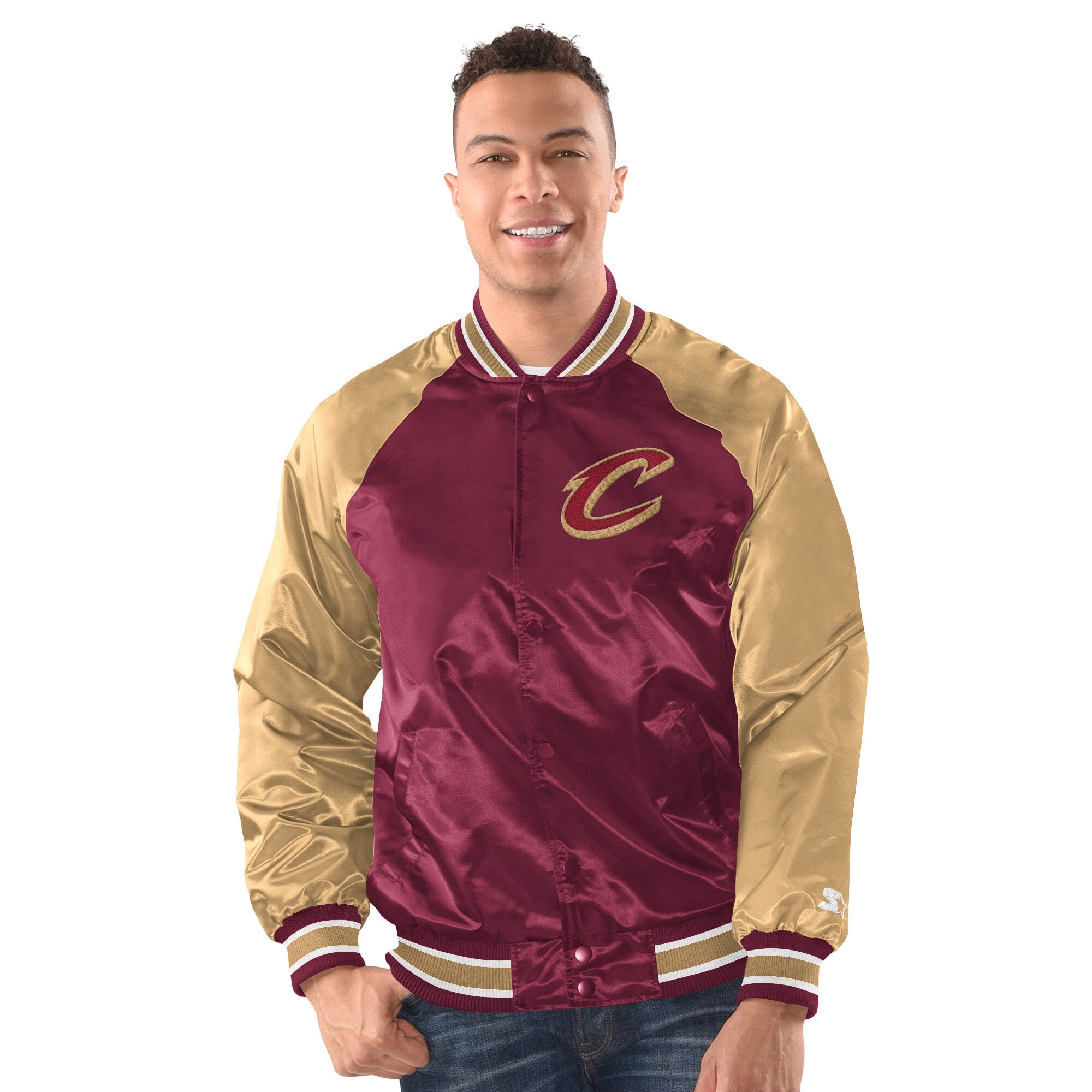 Men's Starter Wine/Gold Cleveland Cavaliers Inductee Raglan Full-Snap Varsity Jacket