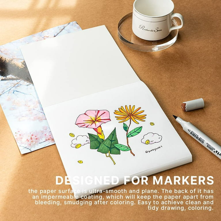 tumuarta Marker Paper Pad Sketchbook, 5.5x8.25, 72 Sheets, 144 Pages, 120gsm, 78 lb, Ideal for Alcohol Markers and Ink, Smooth Surface for Use As