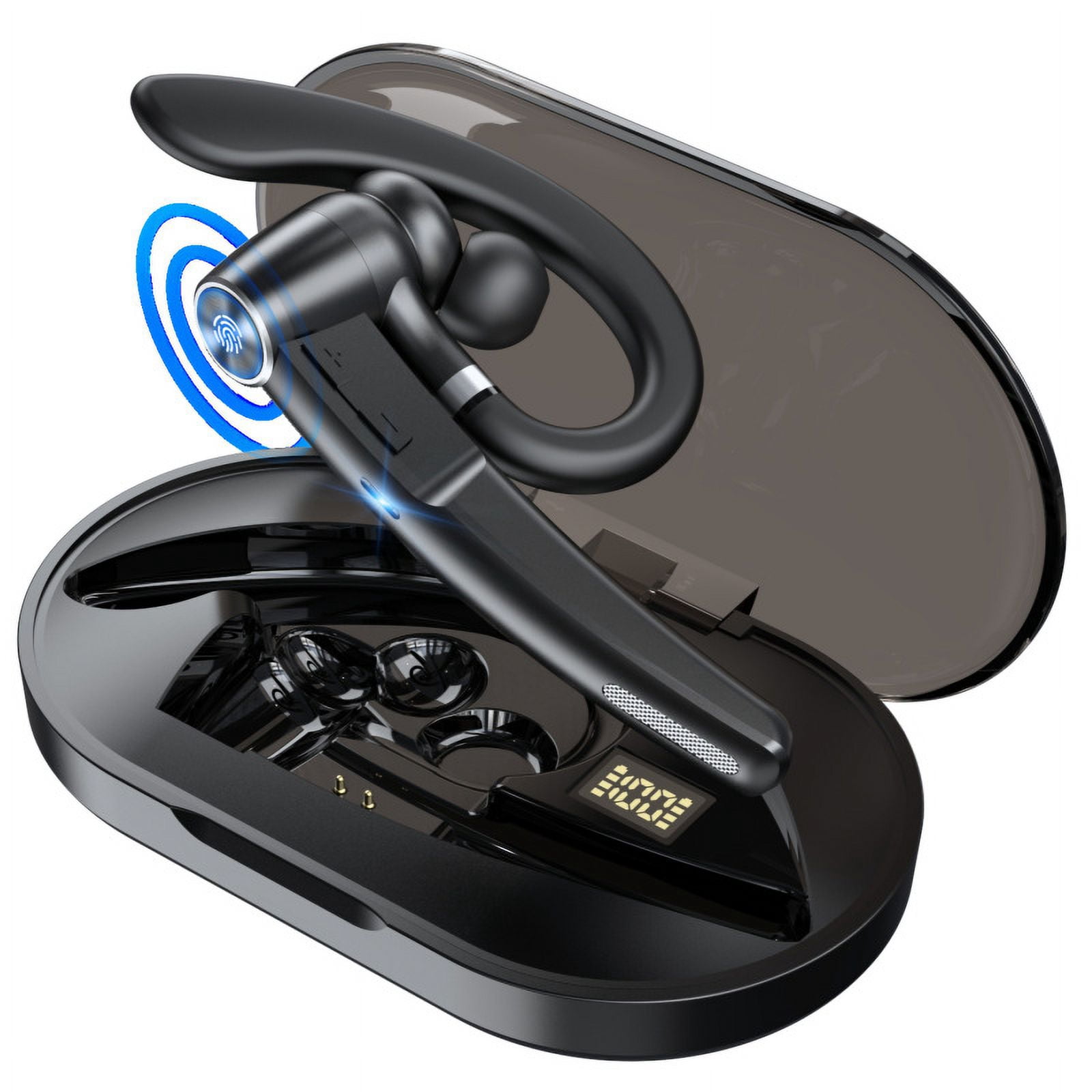 Bluetooth Headset, Single-Ear Bluetooth Earpiece with ENC Mic with HiFi Stereo Sound, 72 Hours Talking Time Wireless Headset V5.3 with 400mAh Charging Case for iOS Android Cell Phones, Black