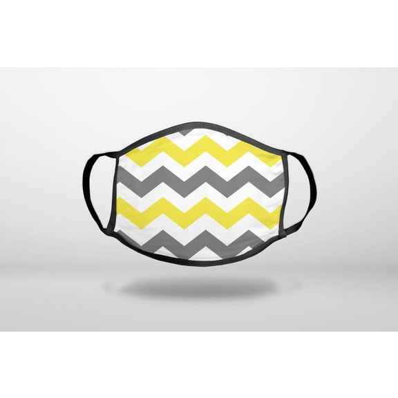 Grey Yellow Chevron Stripes - 3-Ply Reusable Soft Cloth Face Covering, Unisex, Cotton Inner Layer
