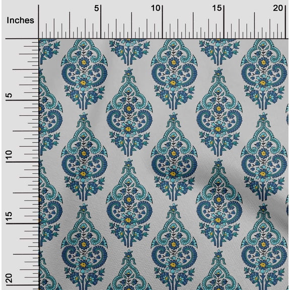 oneOone Silk Tabby Light Gray Fabric Leaves & Floral Block Sewing Craft Projects Fabric Prints By Yard 42 Inch Wide