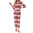 thumbnail image 2 of INSPIRE CHIC Womens Pajama Sets Flannel Printed Long Sleeve Top and Pants Thermal Chirismas 2 Piece Sleepwear 2XL Red Snow, 2 of 6