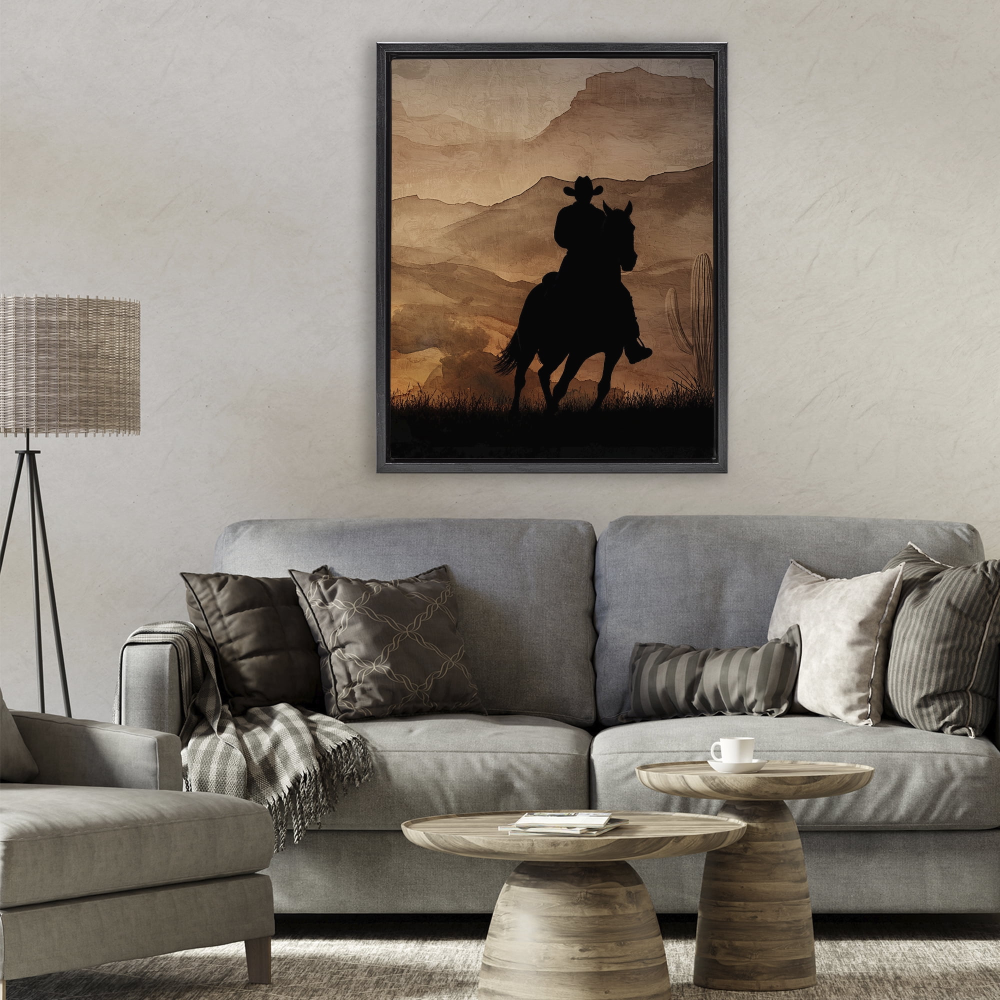 Stupell Industries Cowboy's Sunset Ride Black Framed Floater Canvas Wall Art, design by Kim Allen