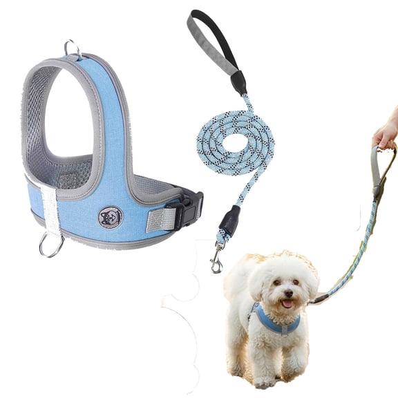 KOYPTL Dog Harness and Leash Set,No Pull Saddle Style Pet Harness, Breathable Mesh Adjustable Reflective Dog Vest for Dogs and Cat Medium Small Harness Training and Running Blue S