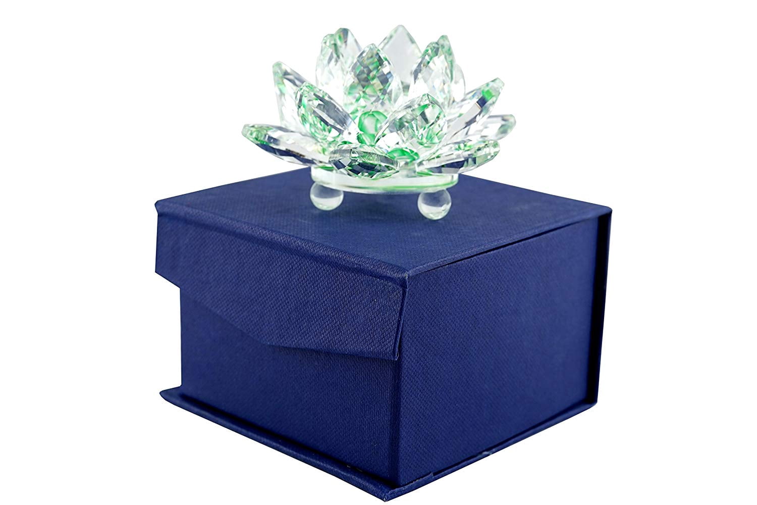 High Quality Sapphire Sparkle Crystal 3 inch Decorative Clear Reflection Lotus Flower For Feng Shui Home Decor with Gift Box (Crystal Green) new