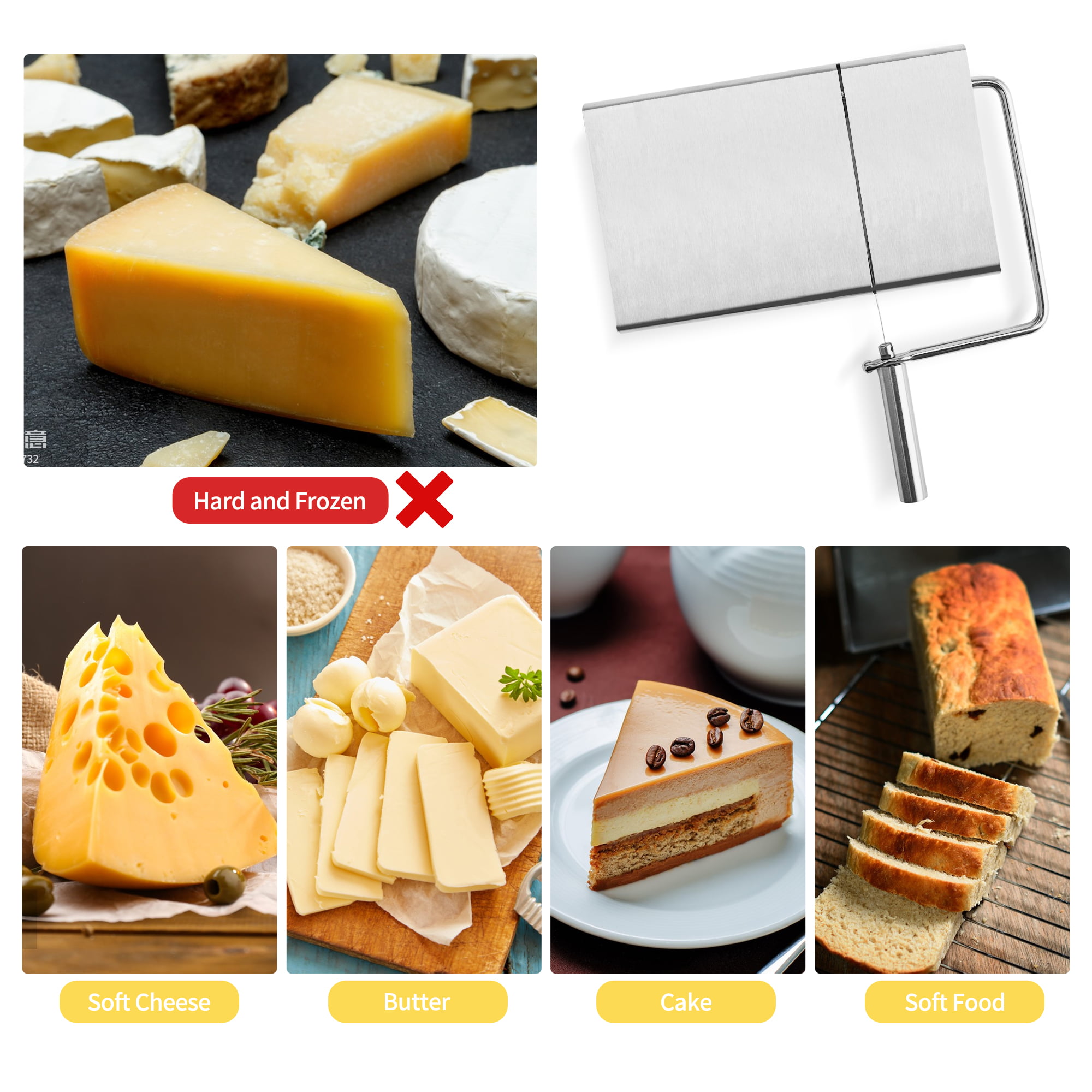 1pc New Fashion Cheese Butter Slicer Peeler Cutter Tool Wire Thick Hard Soft Handle Plastic Cheese Knife Cooking Baking Tools, Size: 23