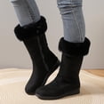 thumbnail image 2 of Women Plus Size Warm Fleece Lined Mid Calf Winter Boots Fluffy Plush Collar Round Toe Comfort Side Zipper Low Block Heel Booties Cold Weather Footwear for Ladies Black 9.5(43), 2 of 9