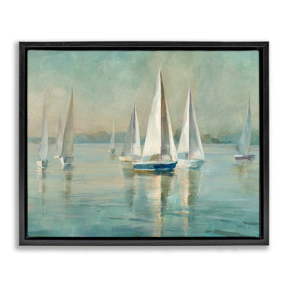 Stupell Industries Traditional Sailboats Water Lake Relaxed Nautical Painting Jet Black Framed Floating Canvas Wall Art, 16x20, by Danhui Nai