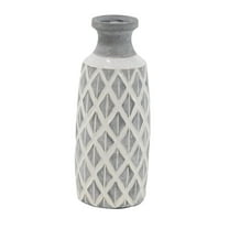DecMode 16" Gray Ceramic Vase with White Diamond Pattern