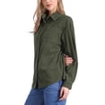 thumbnail image 4 of INSPIRE CHIC Corduroy Jacket for Women's Button Up V Neck Blouses Autumn and Winter Loose Shirt L Army green, 4 of 5