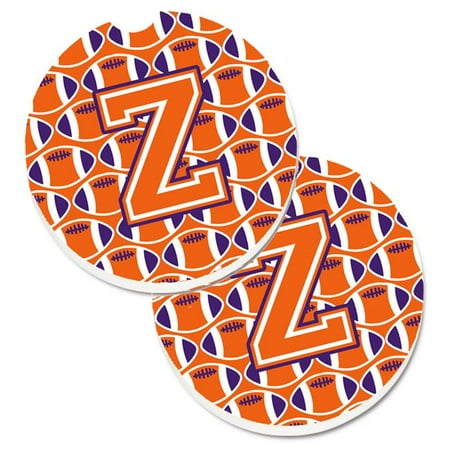 

Letter Z Football Orange with White & Regalia Set of 2 Cup Holder Car Coaster
