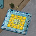 thumbnail image 1 of Premium Hand Painted In Traditional Design Ceramic Square Platter - Blue & Yellow, L X B – 18 Cm X 18 Cm | Starter Serving Tray, 1 of 4