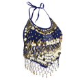 thumbnail image 1 of Sujetador de danza del vientre con purpurina tribal y borlas de lentejuelas y diamantes de imitación D azul real, 1 of 8