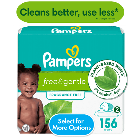 Pampers Free & Gentle Baby Wipes Unscented, 2-Pack 126 Wipes (Select for More Options)