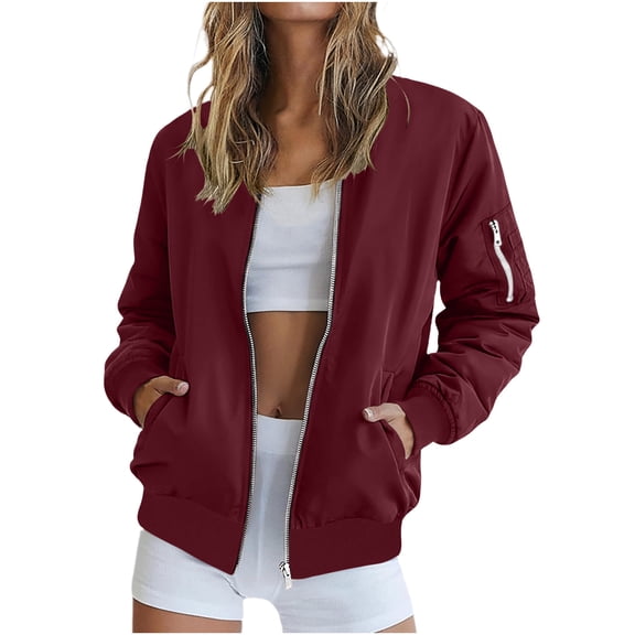 Admvng Womens Classic Jacket Zipper Ribbed Cuff Outerwear Lightweight Baseball Coat