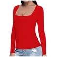 thumbnail image 2 of Women's Solid Color Casual Fashion Sexy Square Neck T-Shirt Soft Comfortable Breathable Daily Wear Stylish Top, 2 of 5
