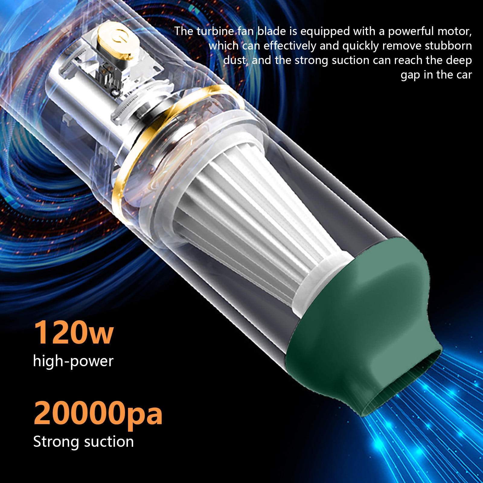 Rechargeable Cordless Car Vacuum Cleaner, Handheld Vacuum for 2 in 1 Blowing and Vacuuming, Keyboard Dustbuster for Small Crevices, with Brush Adapter,Green