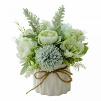 LAMIRO Fake Flowers in Vase,Small Artificial Silk Flowers with Vase,Faux Flower Arrangement for Home Office,Coffee Dining Table Centerpiece Decor(Tea Hydrangea,Green)