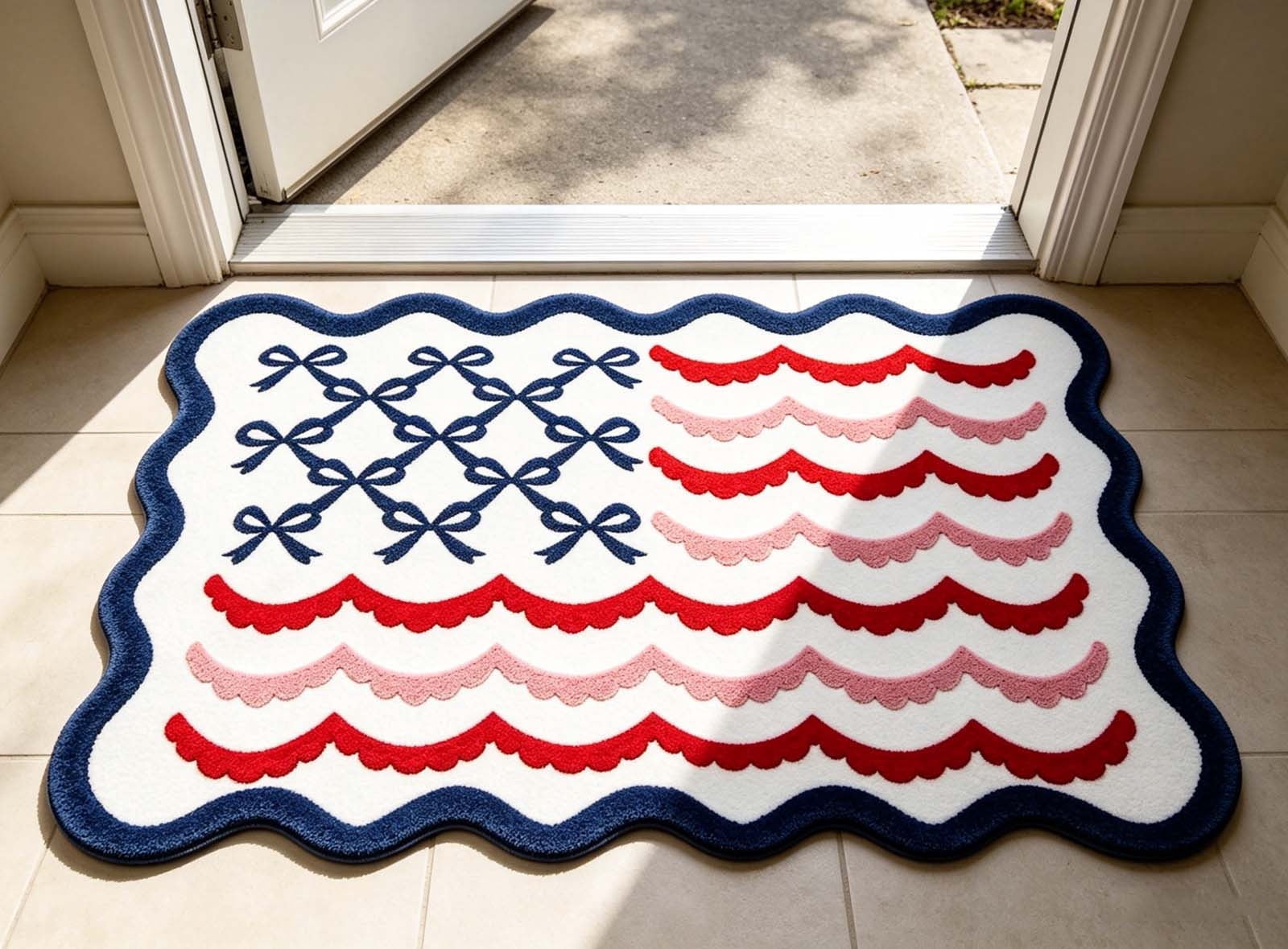 Bow Welcome Outdoor Doormat, American Flag Design, 15.75 x 23.62 Inches, Durable Non-Slip Front Door Mat, Decorative Entryway Rug for Home Entrance