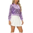 thumbnail image 4 of INSPIRE CHIC Women's Sequin Party Long Sleeve Zipper Up Cropped Bomber Jacket XL Light Purple, 4 of 6