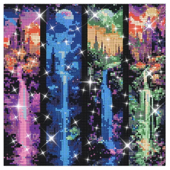 TSV Diamond Painting Kit, 13.8 x 13.8 Inch DIY Moon Waterfall & Castle Diamond Art Wall Decor Craft Kit for Home Decoration Gift