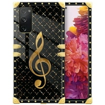 FKBRCL4U Compatible with Samsung Galaxy S20 FE Case, Black Leather Background Gold Music Notes Luxury Golden Decoration for Girl Women Soft TPU Shockproof Protective Hard PC Back