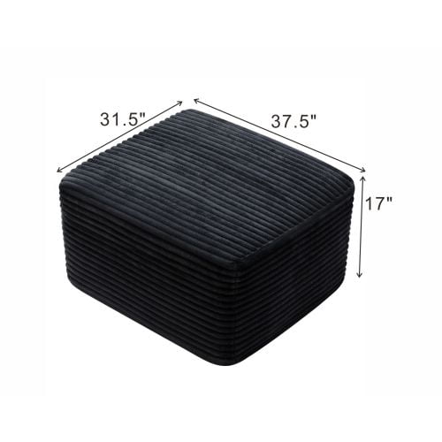 37.5" Square Corduroy Upholstered Ottoman – Soft Padded Footrest Stool, Stain-Resistant & Pet-Friendly, Multi-Functional Accent for Living Room Bedroom Decor, Black