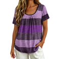 thumbnail image 2 of Lumistal Plus Size Women Summer Tops Thin Breathable Casual T-Shirts Striped Blouse Short Sleeve Top Basic Tee Fashion Leisure Tshirt for Women Going Out Tops XL-5XL Purple XXXL, 2 of 6